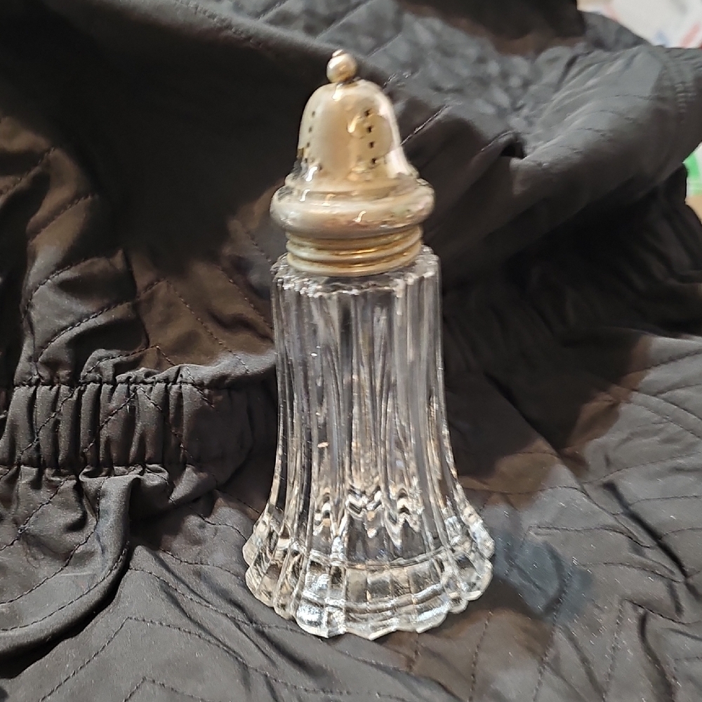Vintage Glass Salt Shaker with Silver Top